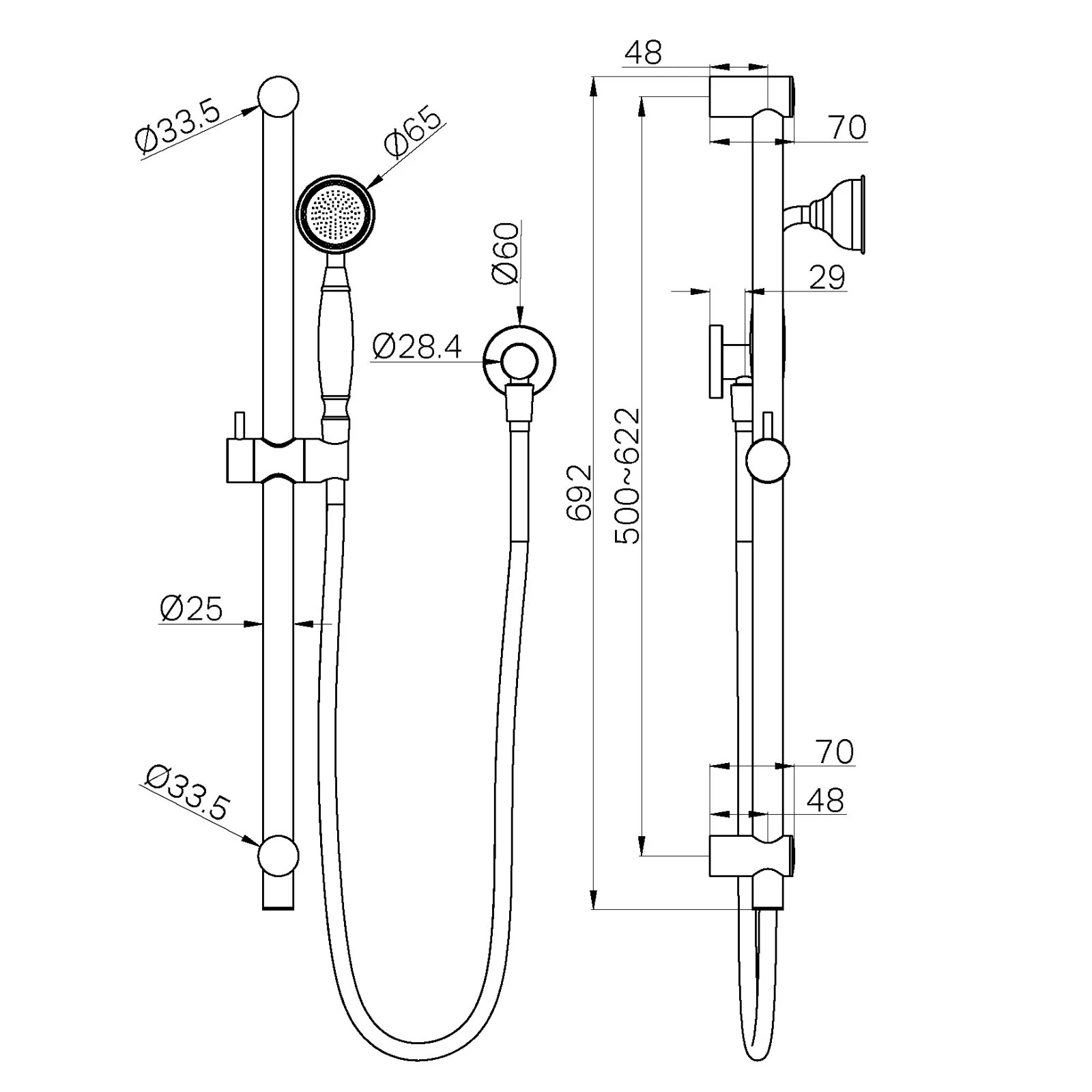 Nero York Shower Rail With Metal Hand Shower Matte Black - Image 4