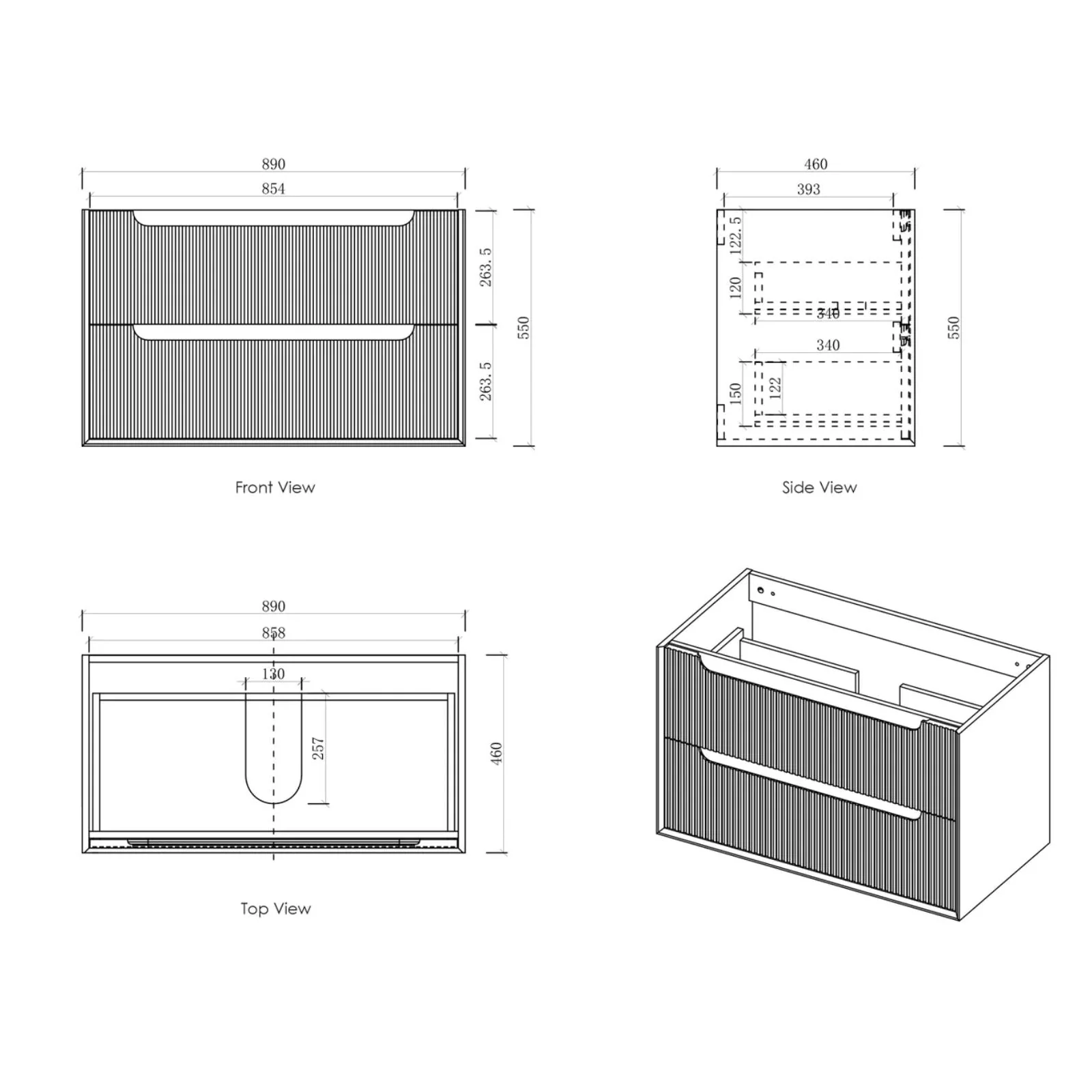Otti Byron Fluted Woodland Oak Wall Hung Vanity with Cloudy Carrara Top - Image 11