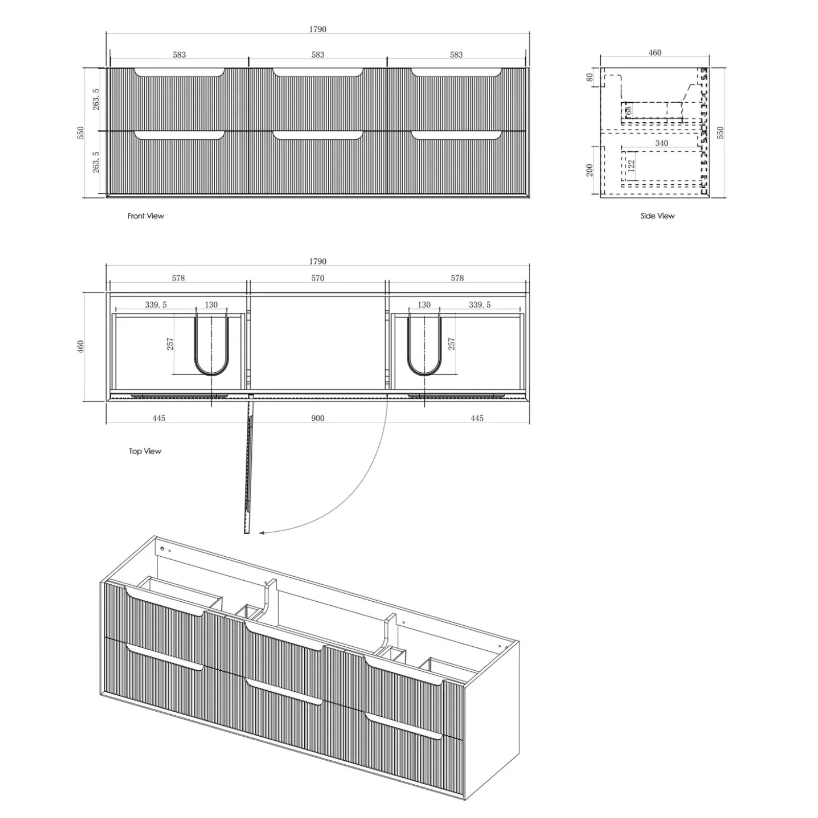 Otti Byron Fluted Woodland Oak Wall Hung Vanity with Cloudy Carrara Top - Image 15
