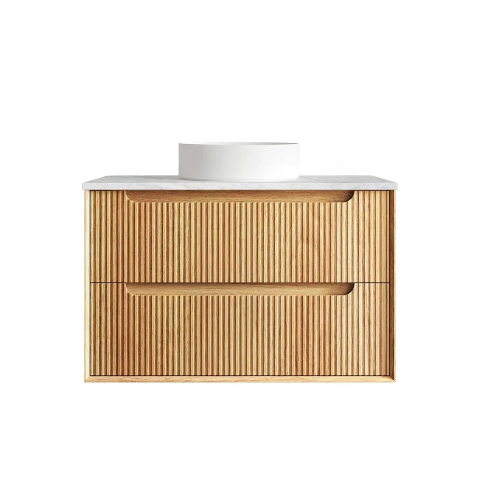 Otti Byron Fluted Woodland Oak Wall Hung Vanity with Cloudy Carrara Top - Image 3