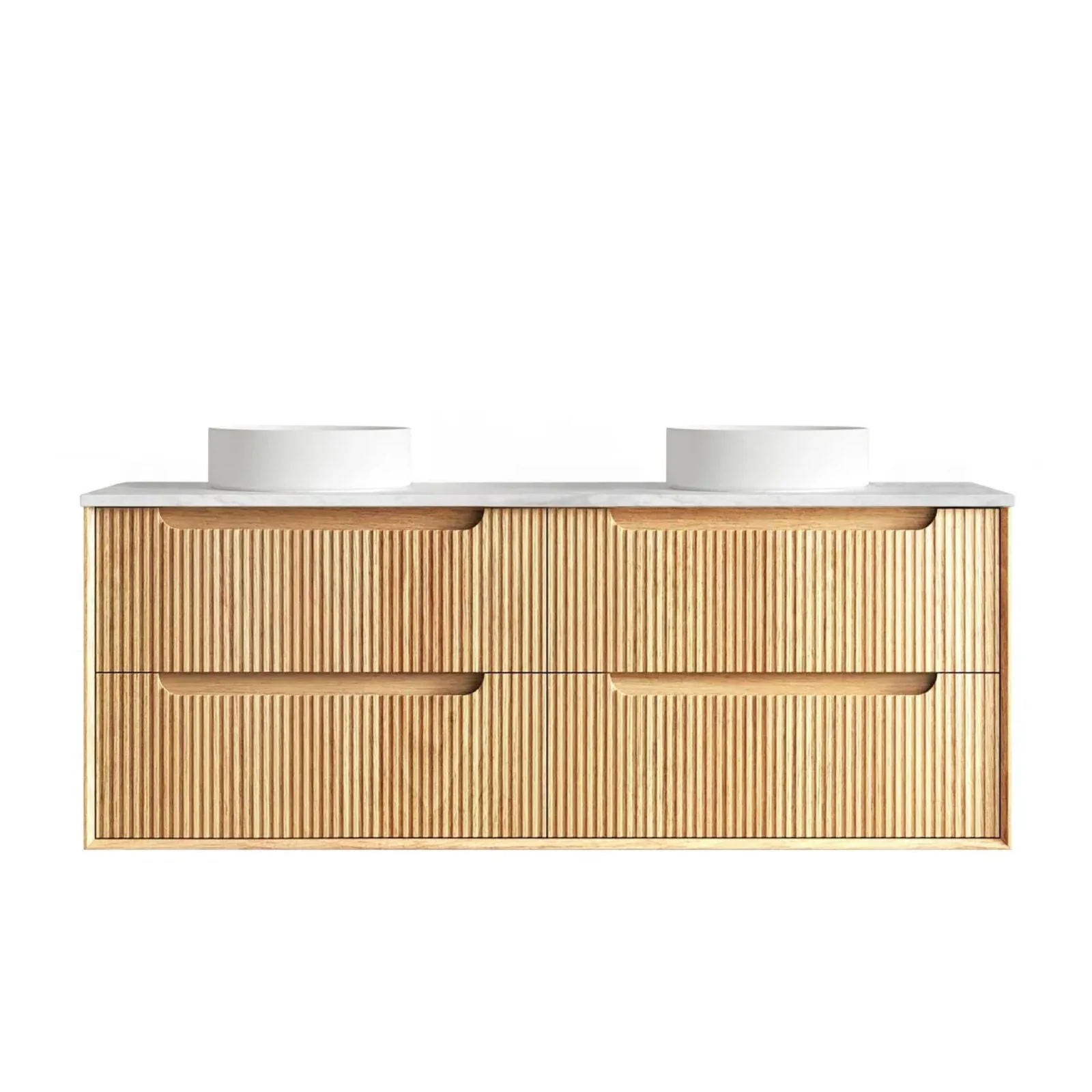 Otti Byron Fluted Woodland Oak Wall Hung Vanity with Cloudy Carrara Top - Image 7