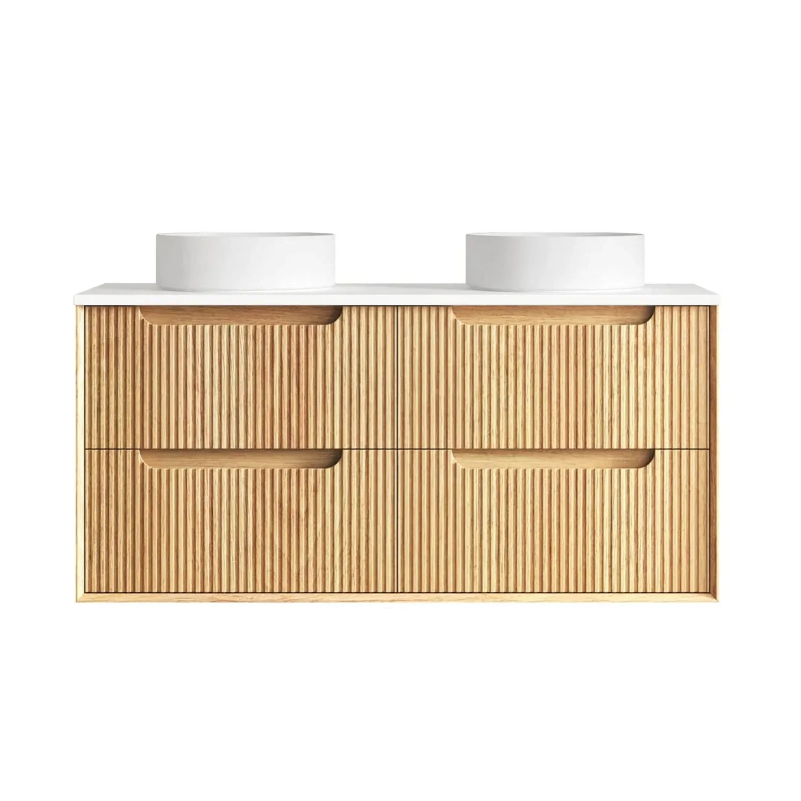 Otti Byron Fluted Woodland Oak Wall Hung Vanity with Matte White Top - Image 10