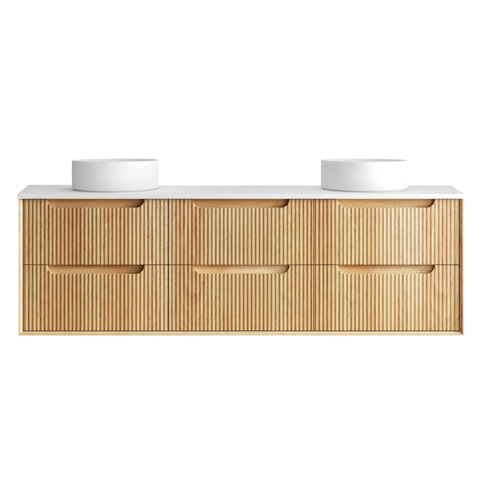 Otti Byron Fluted Woodland Oak Wall Hung Vanity with Matte White Top - Image 12