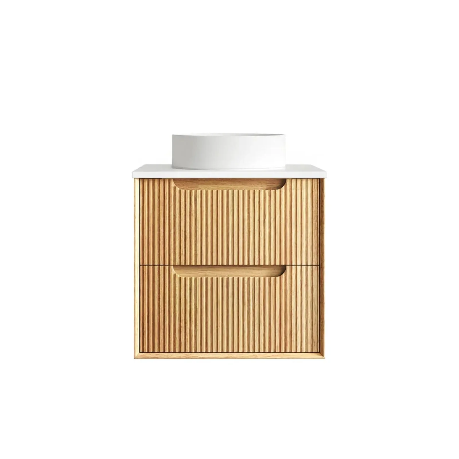 Otti Byron Fluted Woodland Oak Wall Hung Vanity with Matte White Top - Image 6
