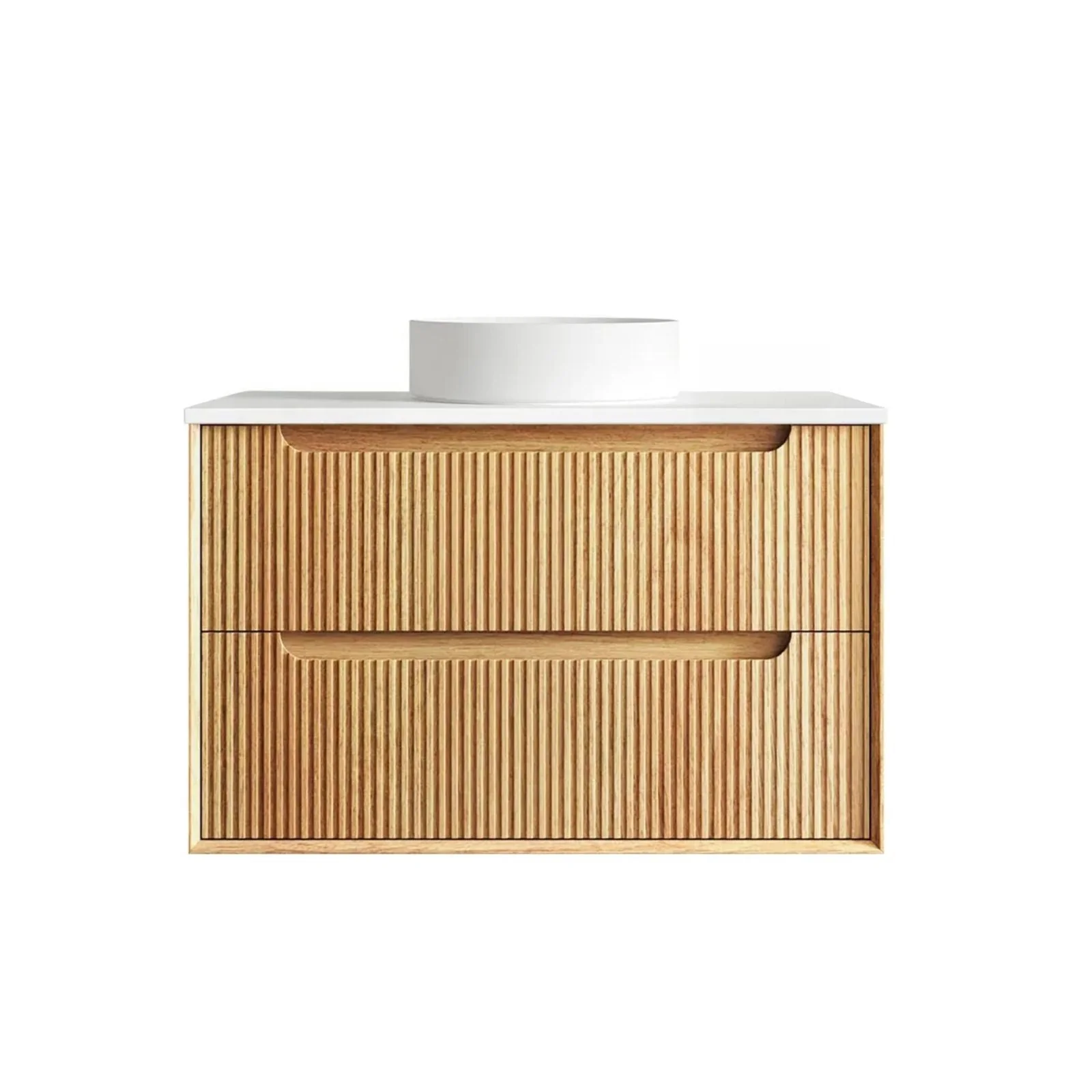 Otti Byron Fluted Woodland Oak Wall Hung Vanity with Pure White Top - Image 9