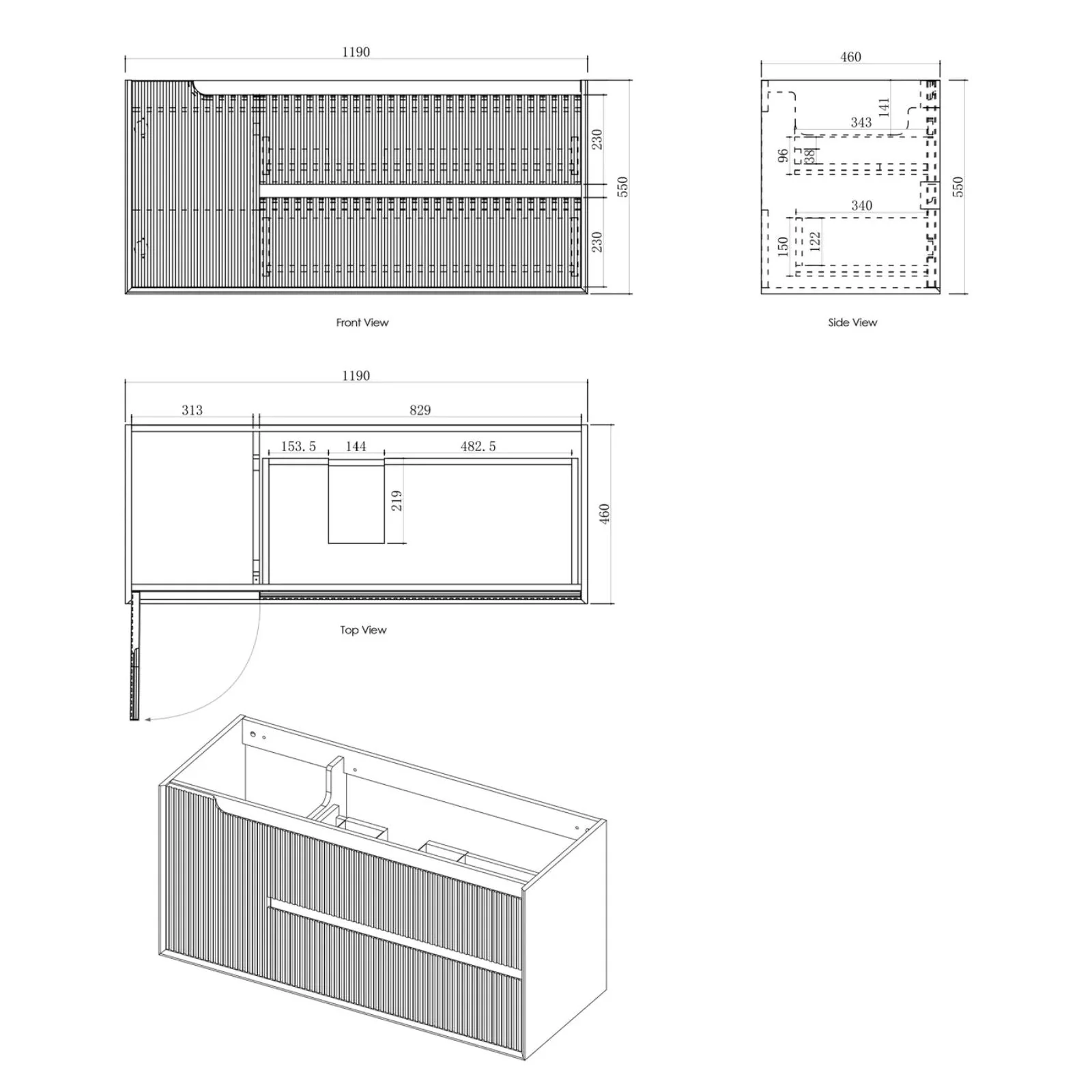 Otti Byron Fluted Woodland Oak Wall Hung Vanity with Undermount Natural Carrara Marble Top & Basin - Image 14