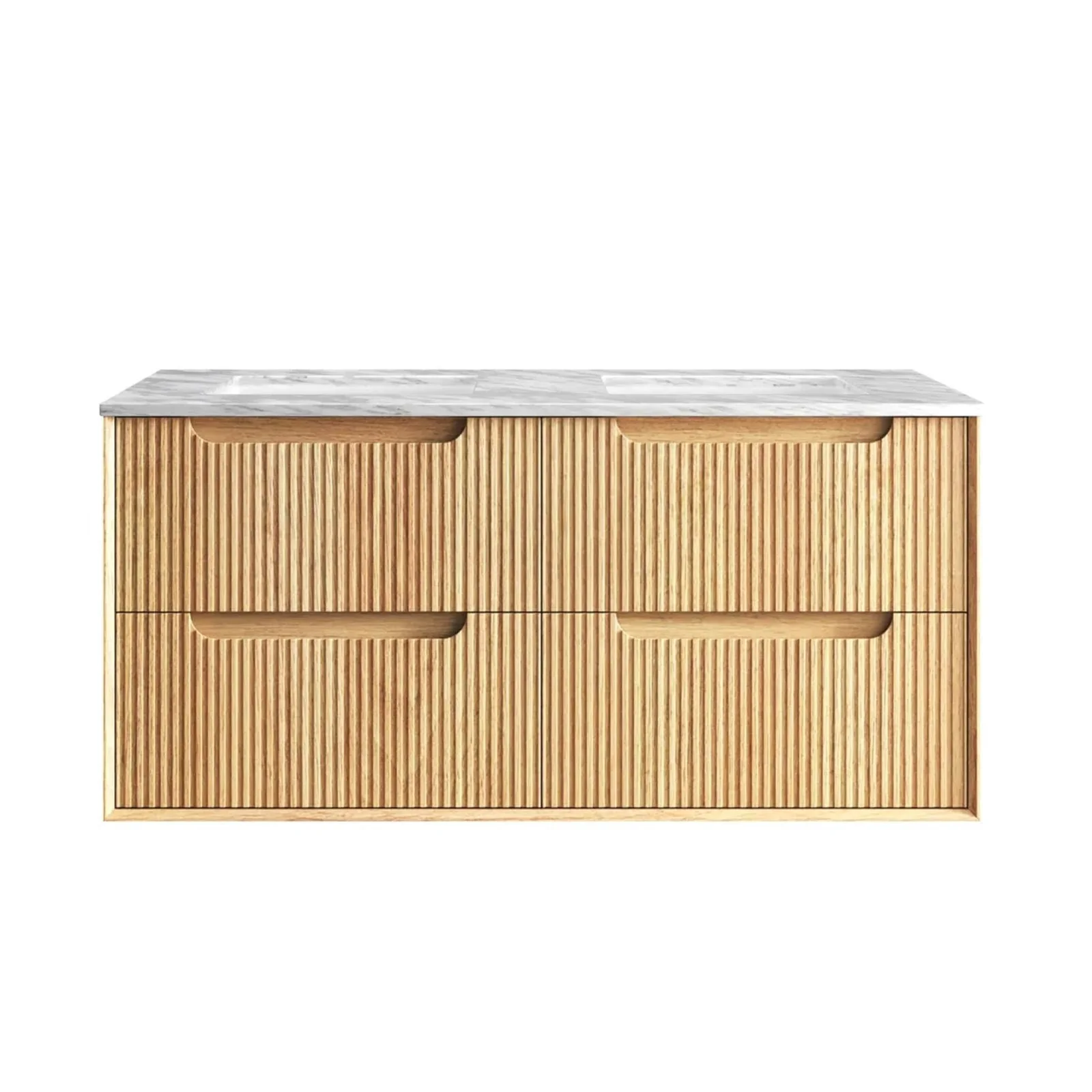 Otti Byron Fluted Woodland Oak Wall Hung Vanity with Undermount Natural Carrara Marble Top & Basin - Image 3
