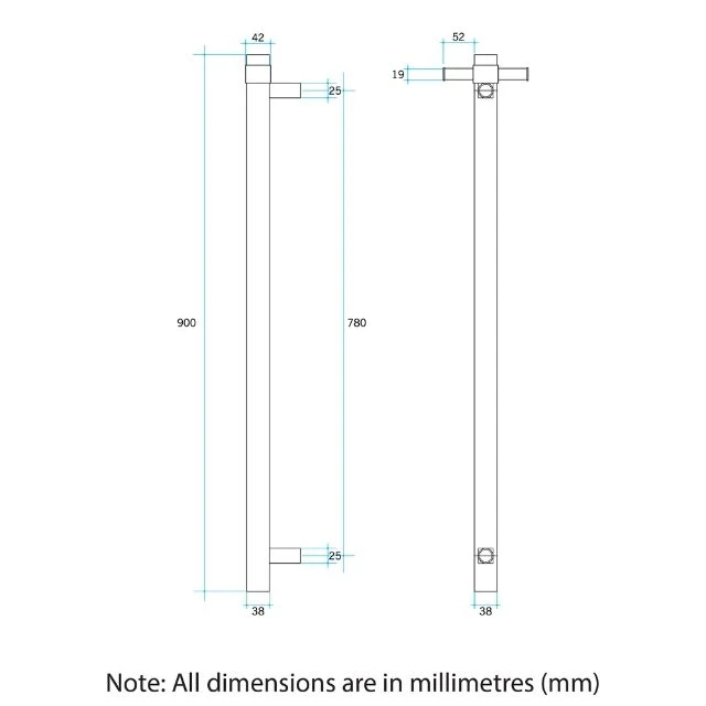 Thermogroup Thermorail Straight/Round Non-Heated Vertical Bar 900x142x100mm With Optional Hook - Brushed Stainless - Image 4